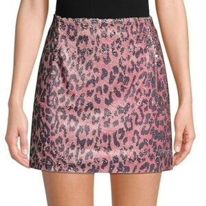 FREE PEOPLE Animal Print Pink Cheetah Sequin Mini Skirt 8 Sparkly Concert Party